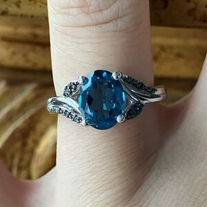 Natural London Blue Topaz Blue Diamond Ring Size 5.75